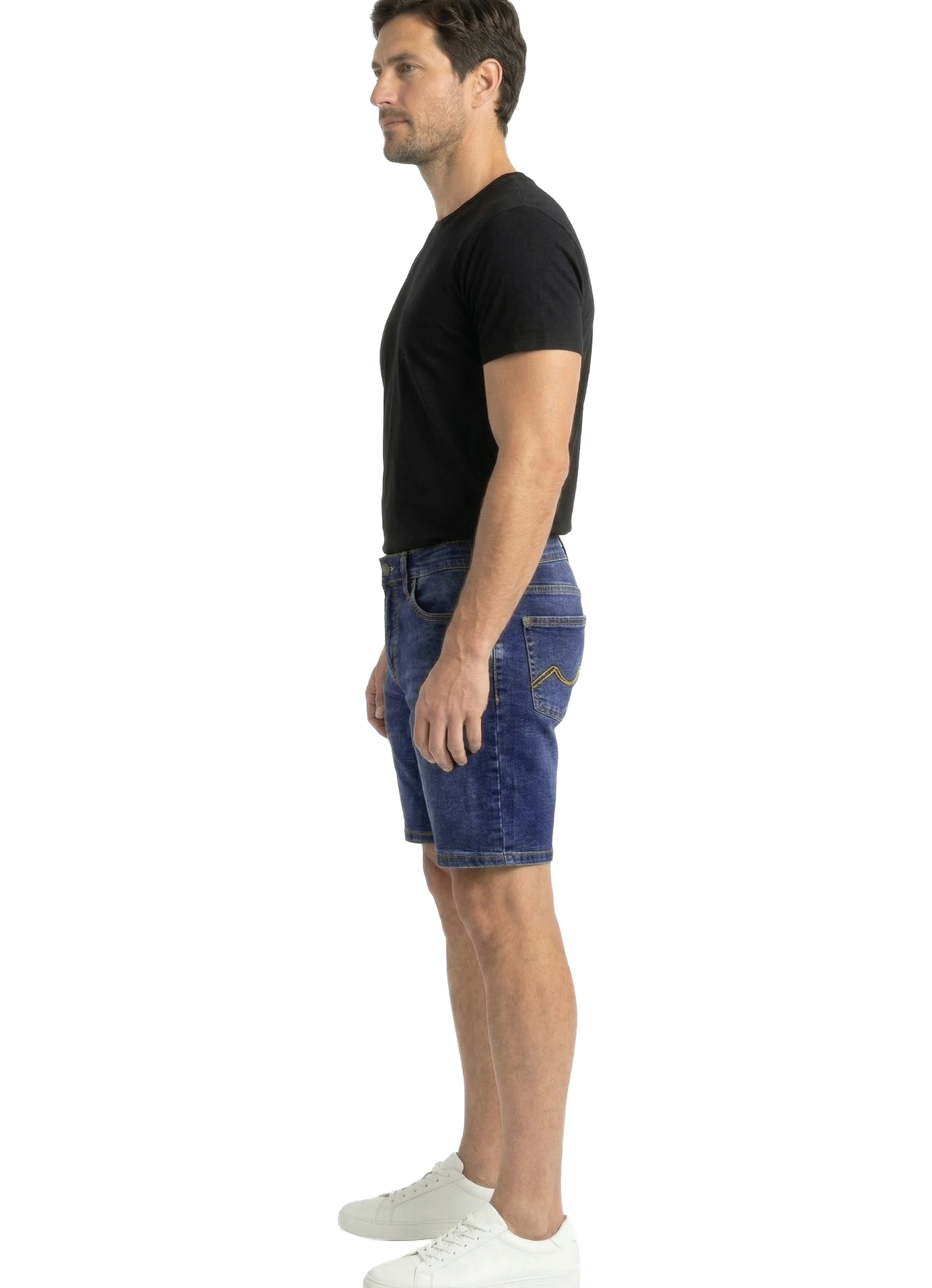 Urban Star Men's Relaxed Fit Stretch Denim Shorts in Dark Blue