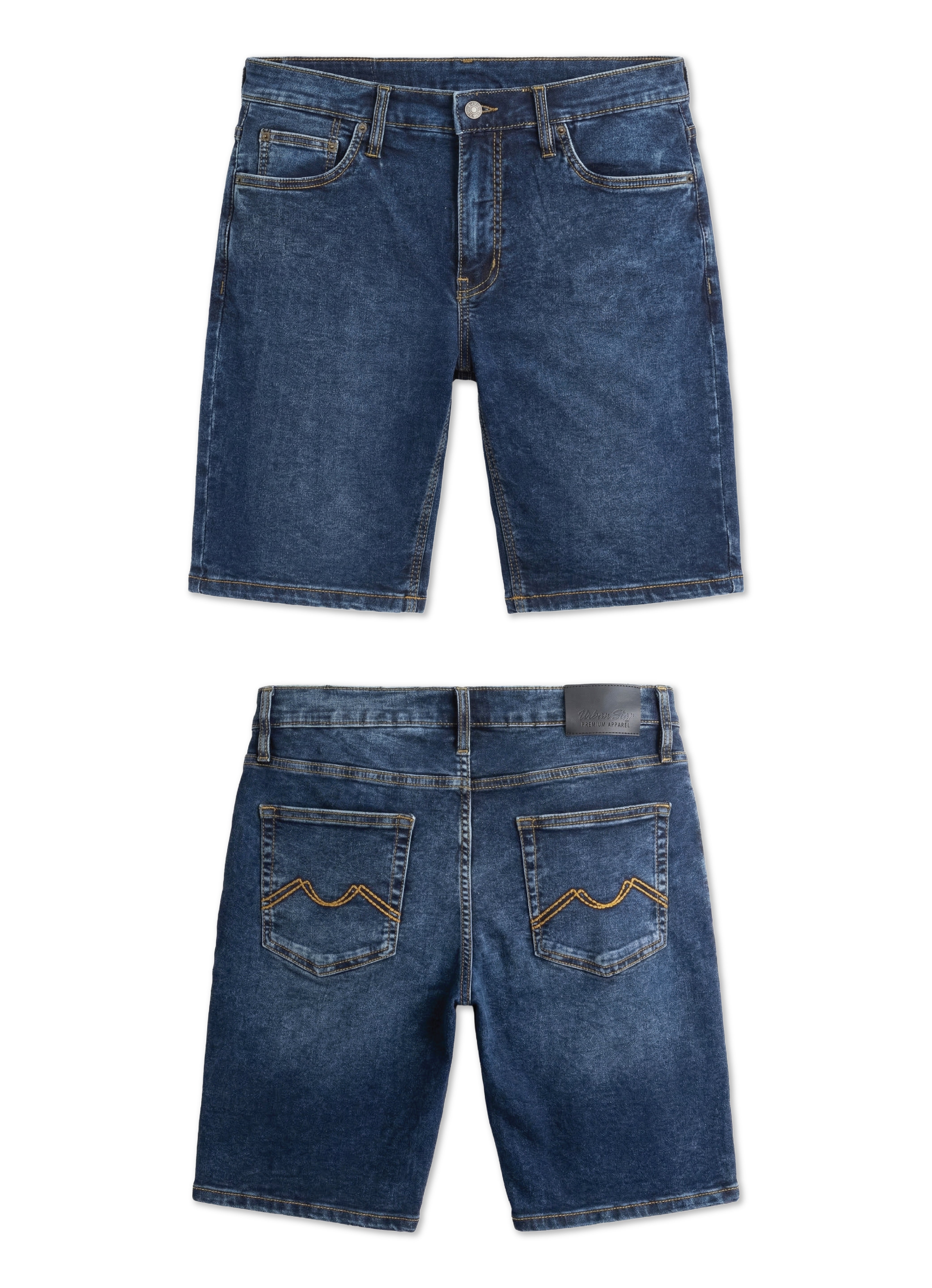 Urban Star Men's Relaxed Fit Stretch Denim Shorts in Dark Blue
