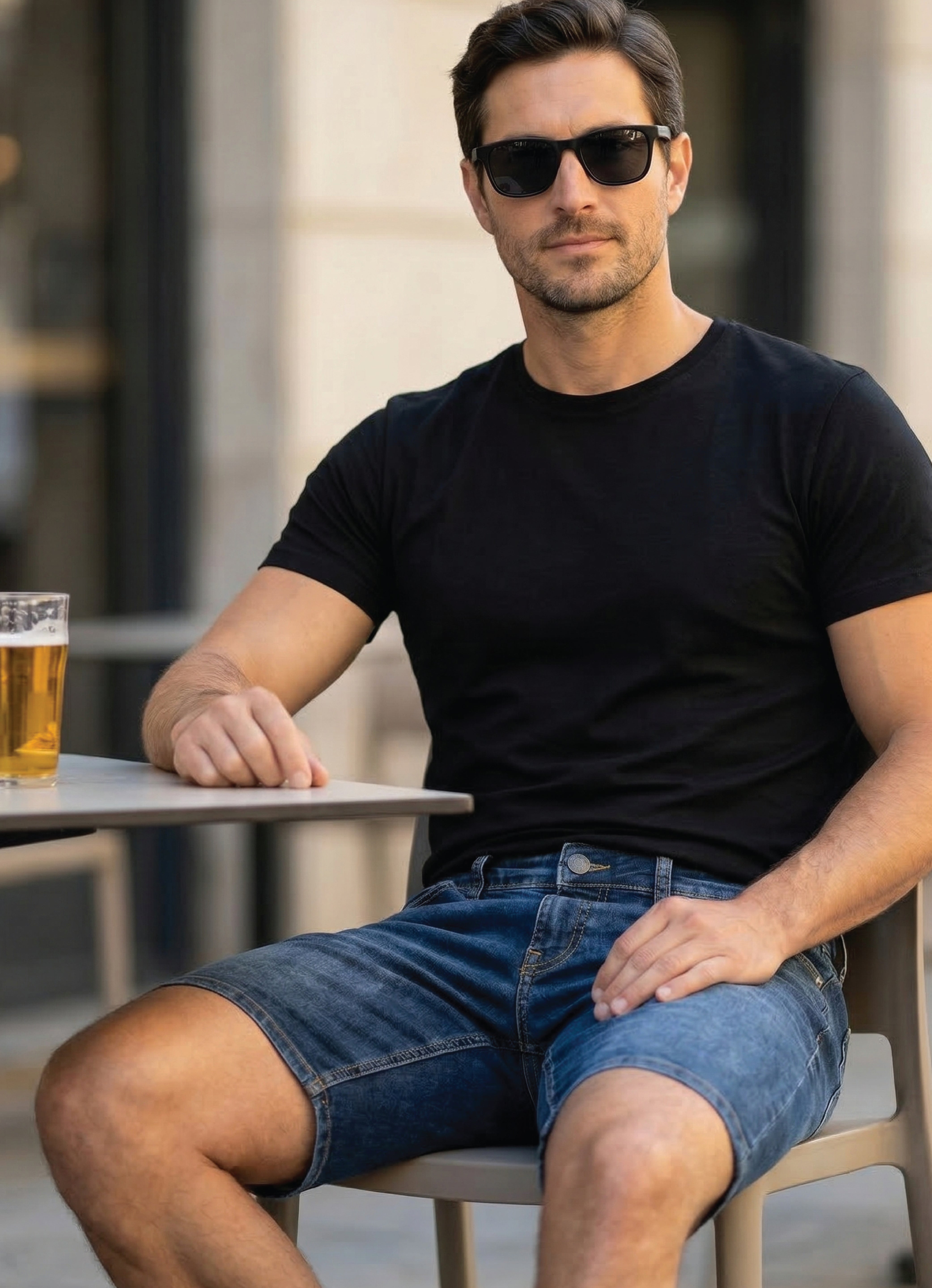 Urban Star Men's Relaxed Fit Stretch Denim Shorts in Dark Blue