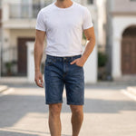 Urban Star Men's Relaxed Fit Stretch Denim Shorts in Dark Blue