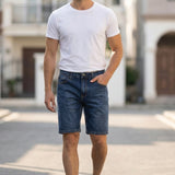 Urban Star Men's Relaxed Fit Stretch Denim Shorts in Dark Blue